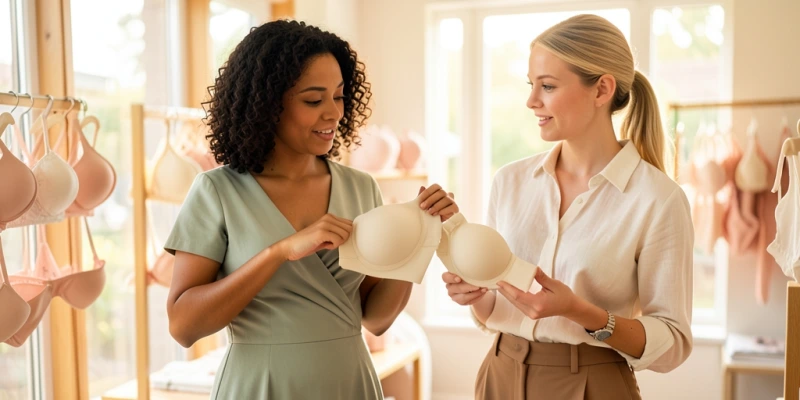 Detailansicht der Cup-Konstruktion von innen: breiter, flacher Minimizer-Cup im Vergleich zu tiefem, geformtem Standard-Cup – Schnittstruktur sichtbar, kein Körper, nur Materialvergleich der BH-Cups nebeneinander