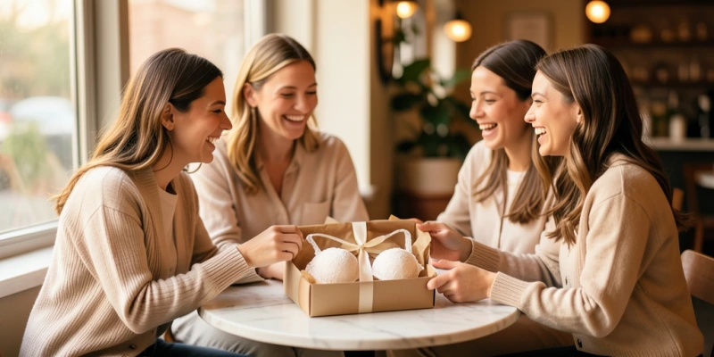 Draufsicht einer Geschenkschachtel mit gefaltetem BH darin – beide Träger sichtbar, vollständiges Modell mit Bügel und Cups, dezente Verpackung ohne Markenlogo