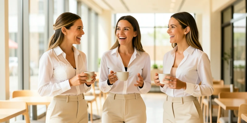 Drei BHs nebeneinander auf einer Person mit weißer Bluse darüber – links weißer BH mit Spitze (deutlich sichtbar), Mitte schwarzer BH (Umriss durch Stoff), rechts hautfarbener nahtloser BH (nicht sichtbar) – Vergleich von Durchscheinendem