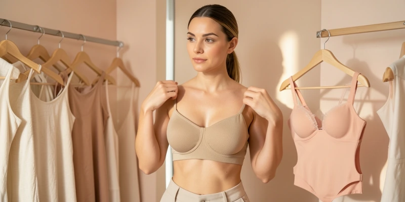 Frontansicht eines Bralette aus Rippstrick im Vergleich zu einem klassischen Bügel-BH – beide vollständig abgebildet mit sichtbaren Trägern und Verschluss. Links der Bralette mit weich anliegendem Band, rechts der strukturierte BH mit fester Bügelkonstruktion.