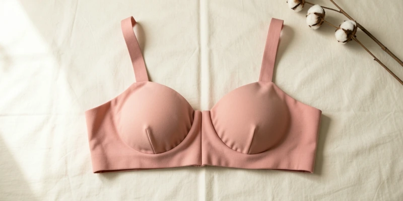 Frontansicht eines Bustier-BHs mit breitem, strukturiertem Unterbrustband – beide Träger vollständig sichtbar, deutlich erkennbarer Bandverlauf um den Brustkorb