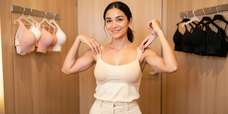 Frontansicht: Zwei BHs nebeneinander – links T-Shirt-BH mit glattem Cup und sichtbarem Bügel, rechts weicher Bralette ohne Bügel. Beide vollständig mit beiden Trägern sichtbar, auf weißem Hintergrund.