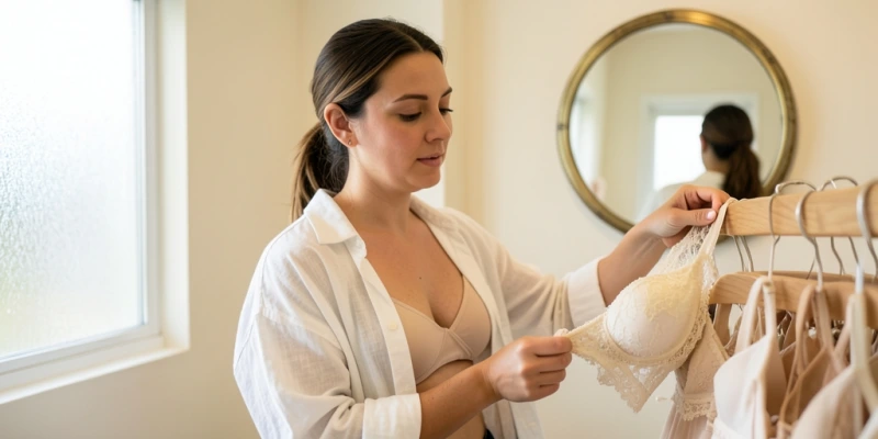 Frontansicht zweier BHs nebeneinander – links ein klassischer BH mit sichtbarem Bügel und geformten Cups, rechts ein Bralette aus weichem Spitzenstoff ohne Bügel. Beide vollständig abgebildet mit Trägern.