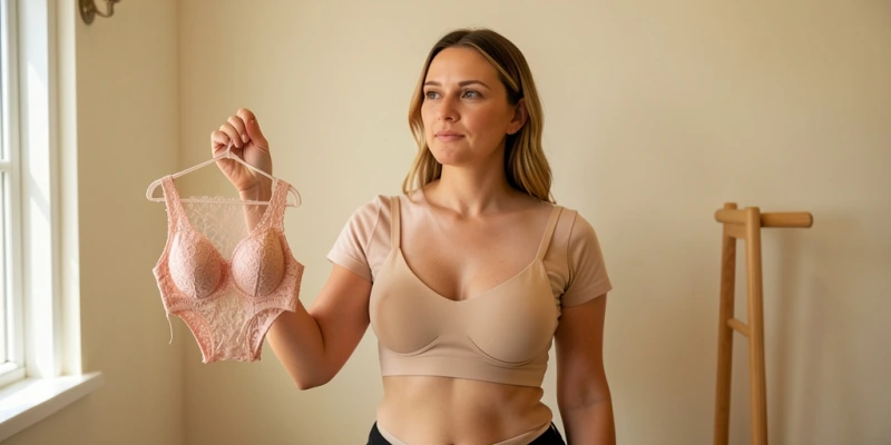 Frontansicht zweier BHs nebeneinander – links ein T-Shirt-BH mit glatten, nahtlosen Cups aus Schaumstoff, rechts ein Spitzen-BH mit sichtbaren Nähten über den Cups. Beide BHs vollständig sichtbar mit beiden Trägern.