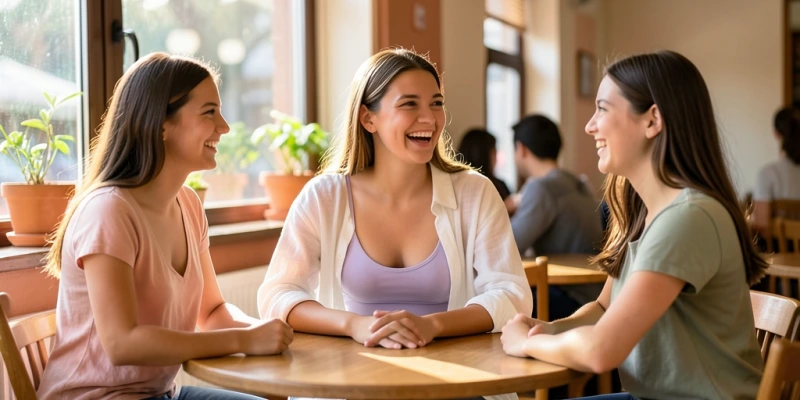 Illustration einer jungen Frau, die einen weichen Bralette trägt – Frontansicht, beide Träger vollständig sichtbar, BH vollständig zu sehen, natürliche Haltung, keine überinszenierte Pose