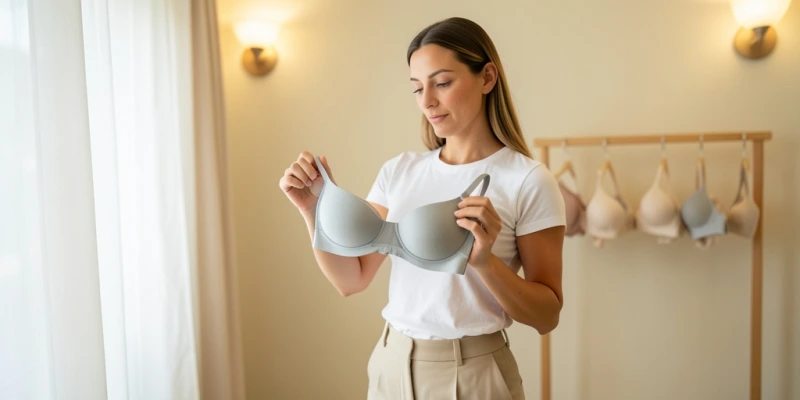 Nahaufnahme eines Spacer-Stoffs im Querschnitt: zwei glatte Außenlagen, verbunden durch ein sichtbares dreidimensionales Gittergeflecht dazwischen – Materialstruktur eines Spacer-BH-Cups