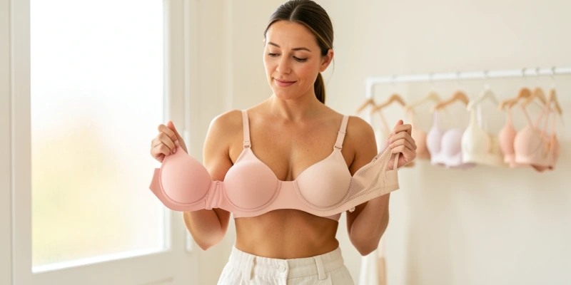 Querschnittvergleich zweier BH-Cups nebeneinander: links vollständig gefütterter Schaumstoff-Cup, rechts ungefütterter Mesh-Cup mit sichtbarer Luftdurchlässigkeit – Materialvergleich Passform