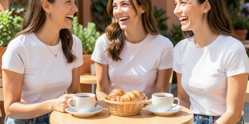 Seitenansicht einer Frau im T-Shirt: links mit dick gepolstertem BH – sichtbare Cupkante am Dekolleté, rechts mit dünn auslaufendem nahtlosen BH – glatte Übergangslinie