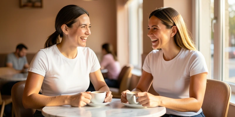 Seitenansicht einer Frau im weißen T-Shirt: links mit sichtbarer Cupkontur durch Schaumstoff-BH, rechts mit glatter Oberfläche durch hautfarbenen Seamless-BH – Vergleich der Sichtbarkeit unter Stoff