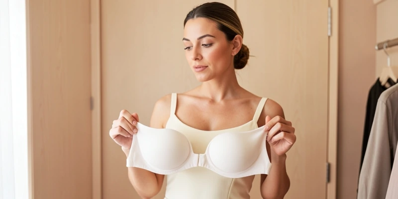 Vergleich zweier BH-Cups von vorn – links ein vorgeformter Schaumstoff-Cup mit fixer Wölbung, rechts ein weicher ungeformter Cup aus elastischem Stoff, der flach liegt und sich anschmiegt. Beide BHs vollständig sichtbar mit Trägern und Band.