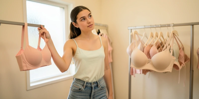 Vergleich zweier BHs von vorn: links ein weicher Bustier-BH ohne Bügel mit glatter Cupform, rechts ein Bügel-BH – beide vollständig sichtbar mit beiden Trägern, sachliche Produktdarstellung