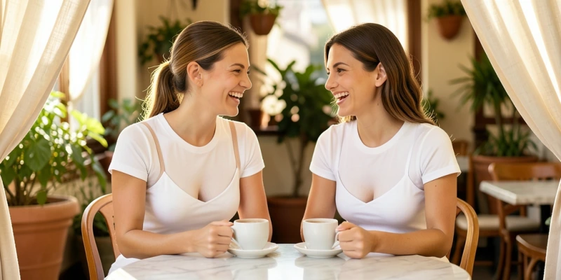 Zwei BHs nebeneinander unter demselben weißen Baumwoll-T-Shirt: Links ein weißer nahtloser BH – deutlich als heller Fleck sichtbar. Rechts ein hautfarbener nahtloser BH – kaum erkennbar. Beide BHs vollständig sichtbar mit Trägern.